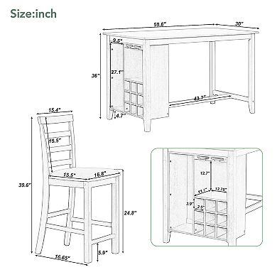 Merax 5-Piece Multi-Functional Rubber Wood Counter Height Dining Set
