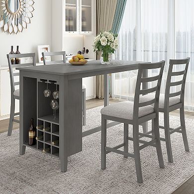 Merax 5-Piece Multi-Functional Rubber Wood Counter Height Dining Set