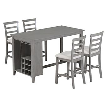 Merax 5 pc Multi-Functional Rubber Wood Counter Height Dining Set