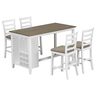 Merax 5 pc Multi-Functional Rubber Wood Counter Height Dining Set