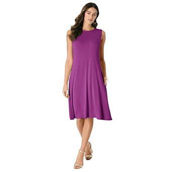 Roaman's Women's Plus Size Stretch Knit Two-Pocket Swing Tank Dress