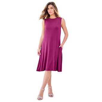 Roaman's Women's Plus Size Stretch Knit Two-Pocket Swing Tank Dress