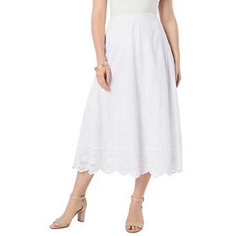 Roaman's Women's Plus Size Eyelet Midi Skirt