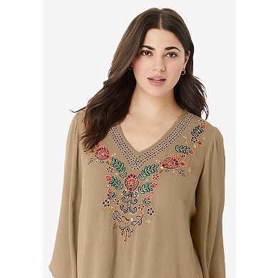 Roaman's Women's Plus Size Hand Crinkled Embellished Tunic