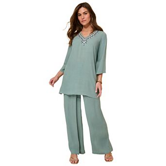Roaman's Women's Plus Size Hand Crinkled Embellished Tunic