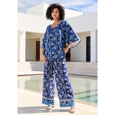 Roaman's Women's Plus Size Plus Size Printed Wide Leg Pant