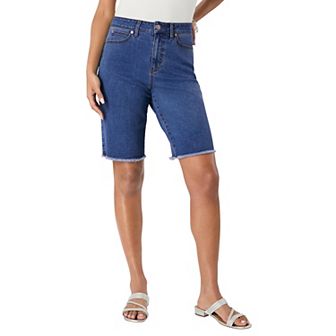 Roaman's Women's Plus Size Plus Size Frayed Hem Bermuda Jean Shorts