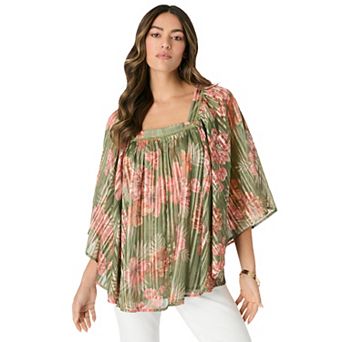 Roaman's Women's Plus Size Square Neck Lurex Blouse