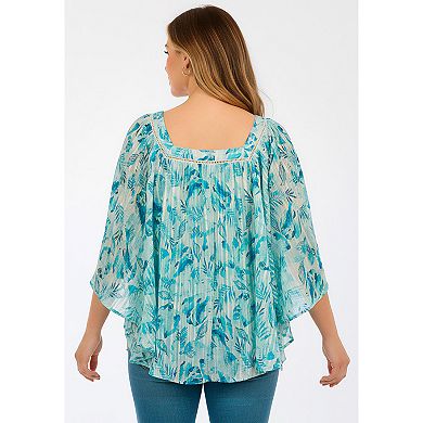 Roaman's Women's Plus Size Square Neck Lurex Blouse
