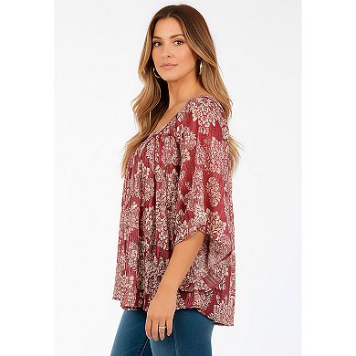 Roaman's Women's Plus Size Square Neck Lurex Blouse