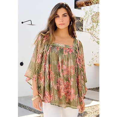 Roaman's Women's Plus Size Square Neck Lurex Blouse