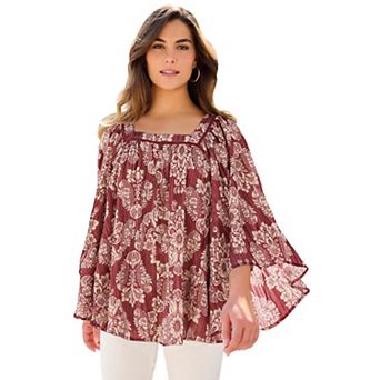 Roaman's Women's Plus Size Square Neck Lurex Blouse
