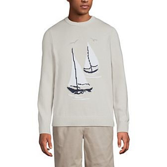 Men's Lands' End Long Sleeve Drifter Sailboats Sweater