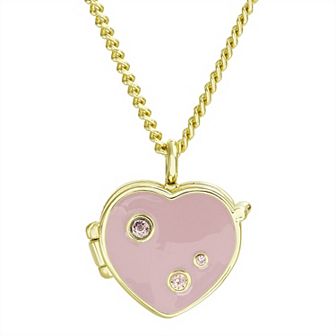petit cheris Kids 14K Gold Plated Cubic Zirconia Heart Locket