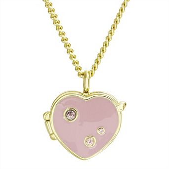 petit cheris Kids 14K Gold Plated Cubic Zirconia Heart Locket