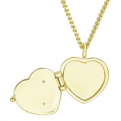 petit cheris Kids 14K Gold Plated Cubic Zirconia Heart Locket