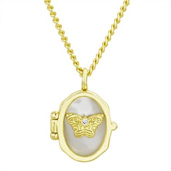 petit cheris Kids 14K Gold Plated Cubic Zirconia Mother-of-Pearl Locket Necklace