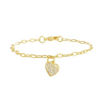 petit cheris Kids 14K Gold Plated Cubic Zirconia Paperclip Chain Charm Bracelet