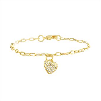 petit cheris Kids 14K Gold Plated Cubic Zirconia Paperclip Chain Charm Bracelet