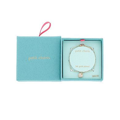 petit cheris Kids 14K Gold Plated Cubic Zirconia Paperclip Chain Charm Bracelet