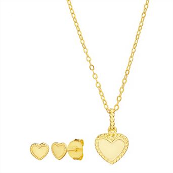 petit cheris Kids 14K Gold Plated Heart Necklace & Stud Earring Set