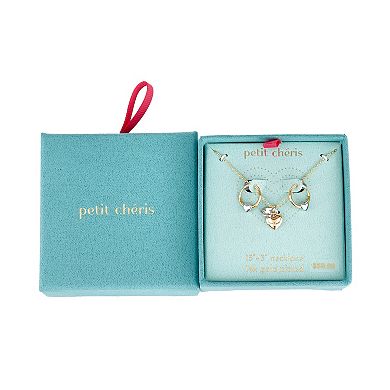 petit cheris Kids 14K Gold Fine Silver Plated Two Tone Heart Necklace & Huggie Earring Set