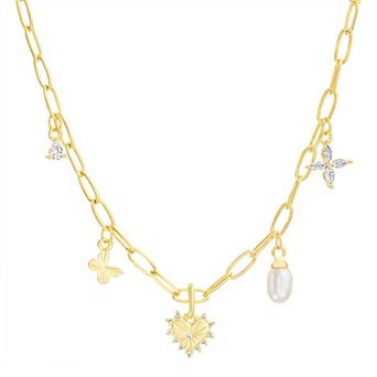 petit cheris Kids 14K Gold Plated Cubic Zirconia Cultured Pearl Charm Necklace