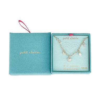 petit cheris Kids 14K Gold Plated Cubic Zirconia Heart, Pearl, & Butterfly Charm Necklace