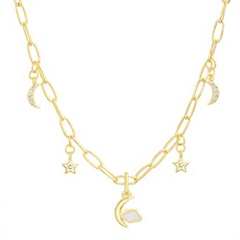 petit cheris Kids 14K Gold Plated Cubic Zirconia Moon & Star Charm Necklace