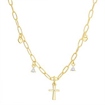 petit cheris Kids 14K Gold Plated Cubic Zirconia Paperclip Chain Charm Necklace