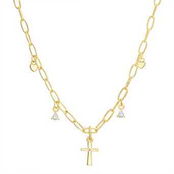 petit cheris Kids 14K Gold Plated Cubic Zirconia Paperclip Chain Charm Necklace