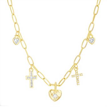 petit cheris Kids 14K Gold Plated Cubic Zirconia Hearts & Crosses Charm Necklace