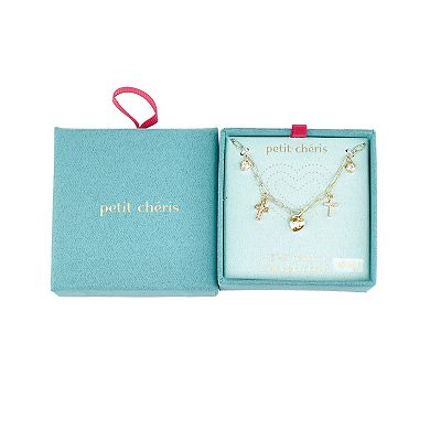 petit cheris Kids 14K Gold Plated Cubic Zirconia Hearts & Crosses Charm Necklace