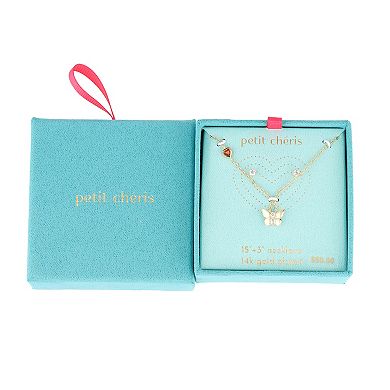 petit cheris Kids 14K Gold Plated Red Cubic Zirconia Necklace and Stud Earring Set