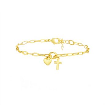 Kids petit cheris 14K Gold Plated Heart & Cross Charm Bracelet