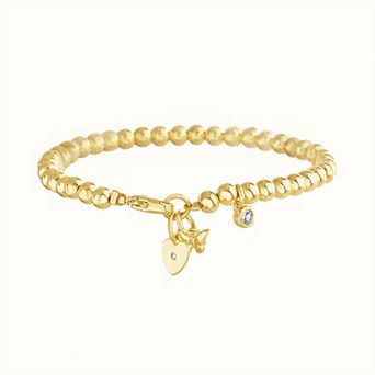 petit cheris Kids 14K Gold Plated Cubic Zirconia Bead Chain Charm Bracelet