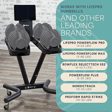 LifePro Adjustable Dumbbell Stand Rack with Phone Holder