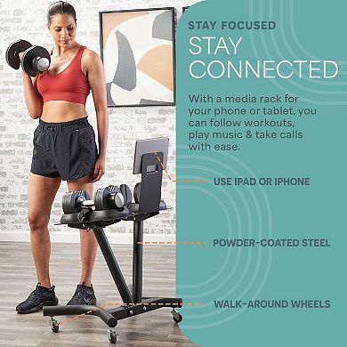 LifePro Adjustable Dumbbell Stand Rack with Phone Holder