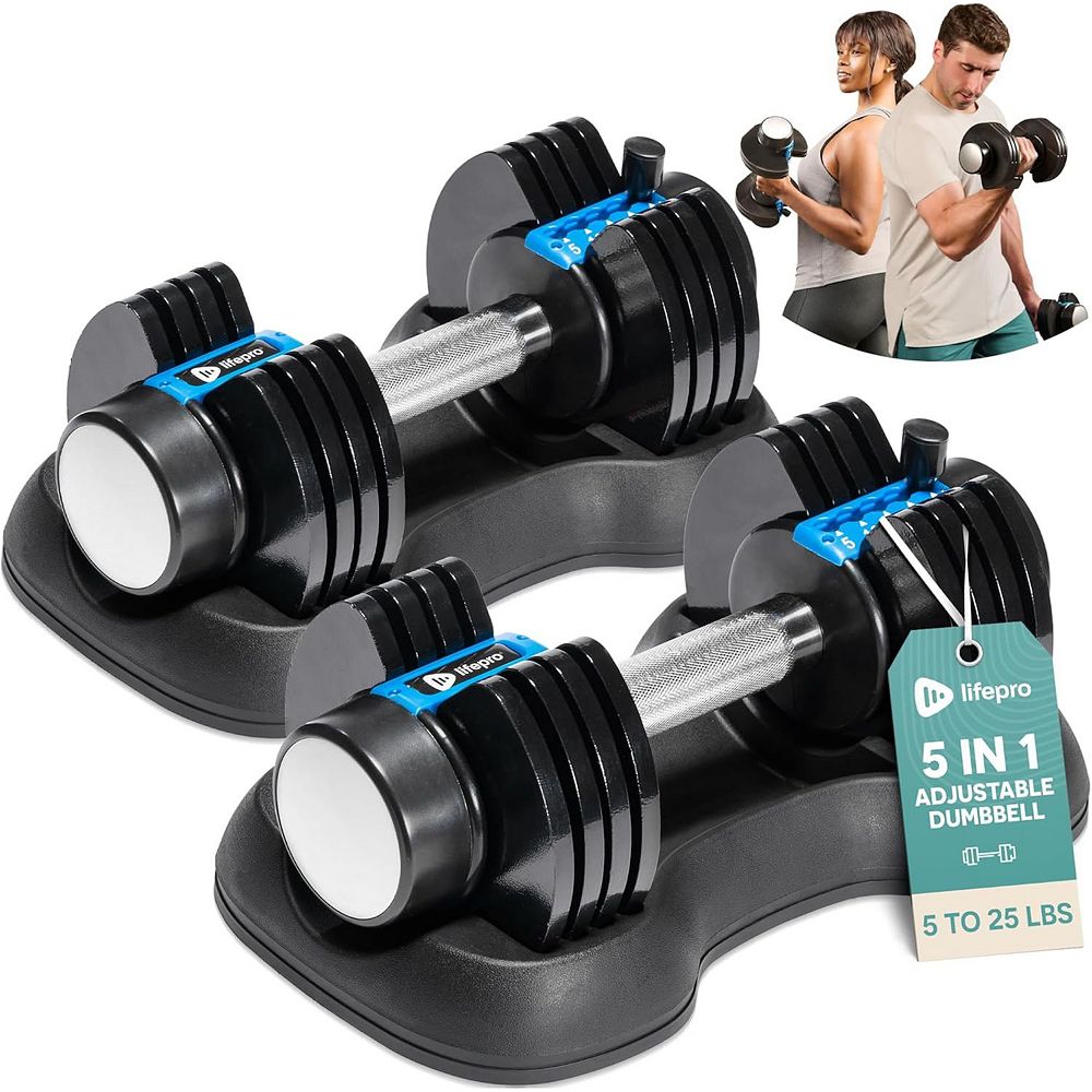 LifePro PowerFlow Plus Adjustable Dumbbell Set 5-25lbs with Rack