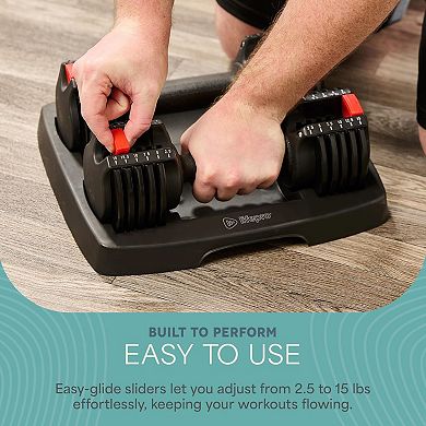Lifepro Adjustable Dumbbells 5-in-1 15lb–43lb with Storage Rack