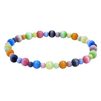 Aleure Precioso Multi Colored 6 mm & 4 mm Cat's Eye Bead Stretch Bracelet