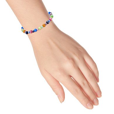 Aleure Precioso Multi Colored 6 mm & 4 mm Cat's Eye Bead Stretch Bracelet