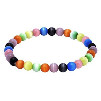 Aleure Precioso Multi Colored 6 mm Cat's Eye Beaded Stretch Bracelet