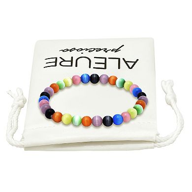 Aleure Precioso Multi Colored 6 mm Cat's Eye Beaded Stretch Bracelet