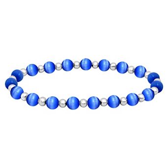 Aleure Precioso Fine Silver Plate Bead & Cat's Eye Bead Stretch Bracelet