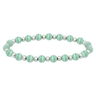 Aleure Precioso Fine Silver Plate Bead & Cat's Eye Bead Stretch Bracelet