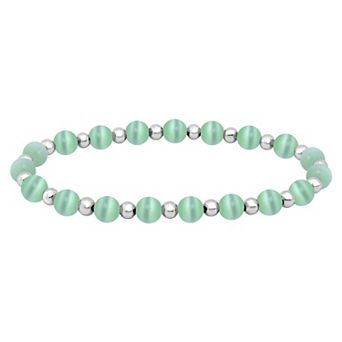 Aleure Precioso Fine Silver Plate Bead & Cat's Eye Bead Stretch Bracelet