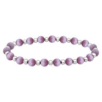 Aleure Precioso Fine Silver Plate Bead & Cat's Eye Bead Stretch Bracelet