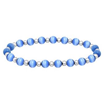 Aleure Precioso Fine Silver Plate Bead & Cat's Eye Bead Stretch Bracelet