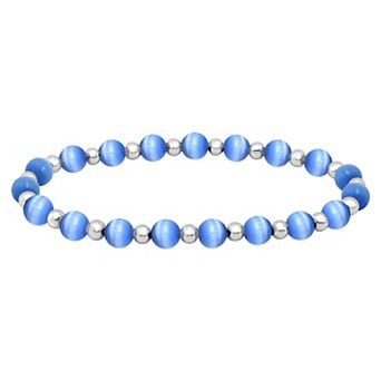 Aleure Precioso Fine Silver Plate Bead & Cat's Eye Bead Stretch Bracelet